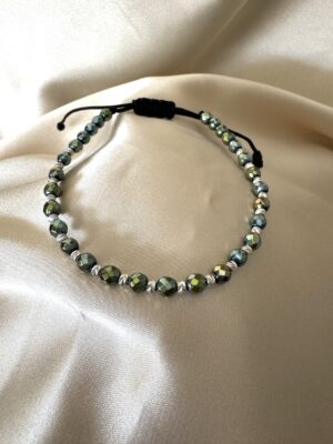 Bratara argint 925 snur hematit placat verde